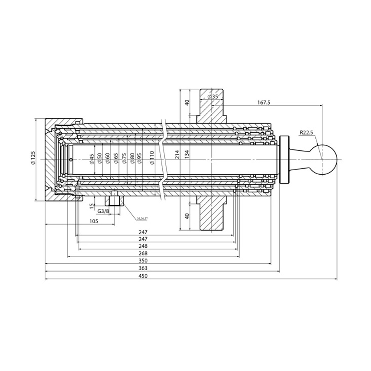 Cilindru hidraulic basculare 5T 4 segmente 5 tone 4 trepte 5