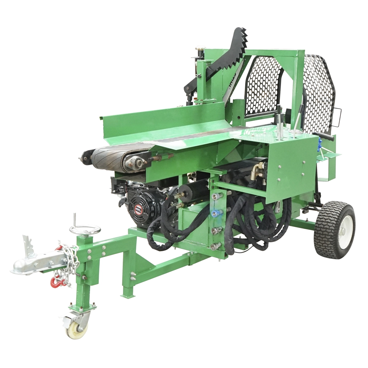 Despicator lemne 16T cu motor pe benzina, banda rulanta si conveier 2